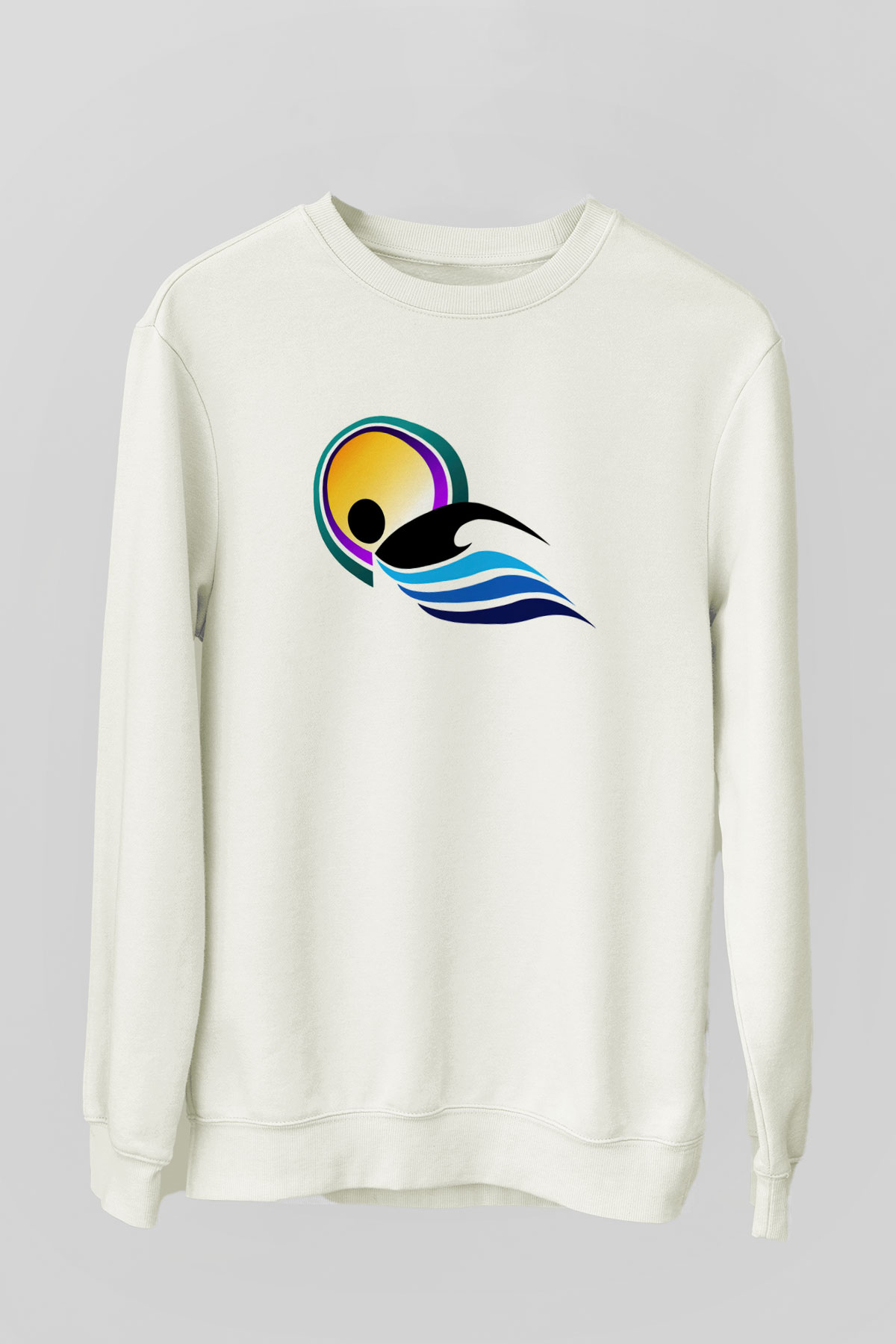 Yüzme Beyaz Unisex Sweatshirt