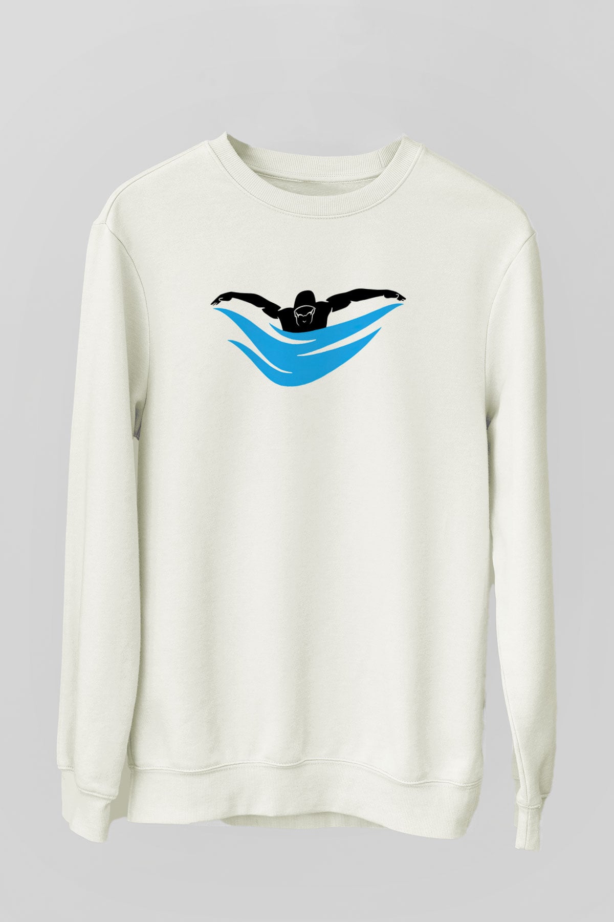 Yüzme Beyaz Unisex Sweatshirt