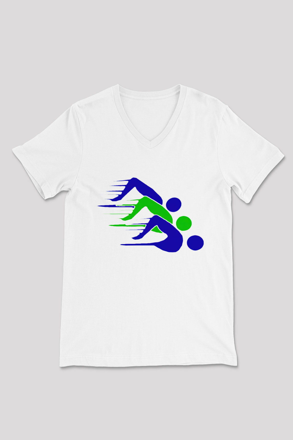 Yüzme Beyaz Unisex V Yaka Tişört T-Shirt
