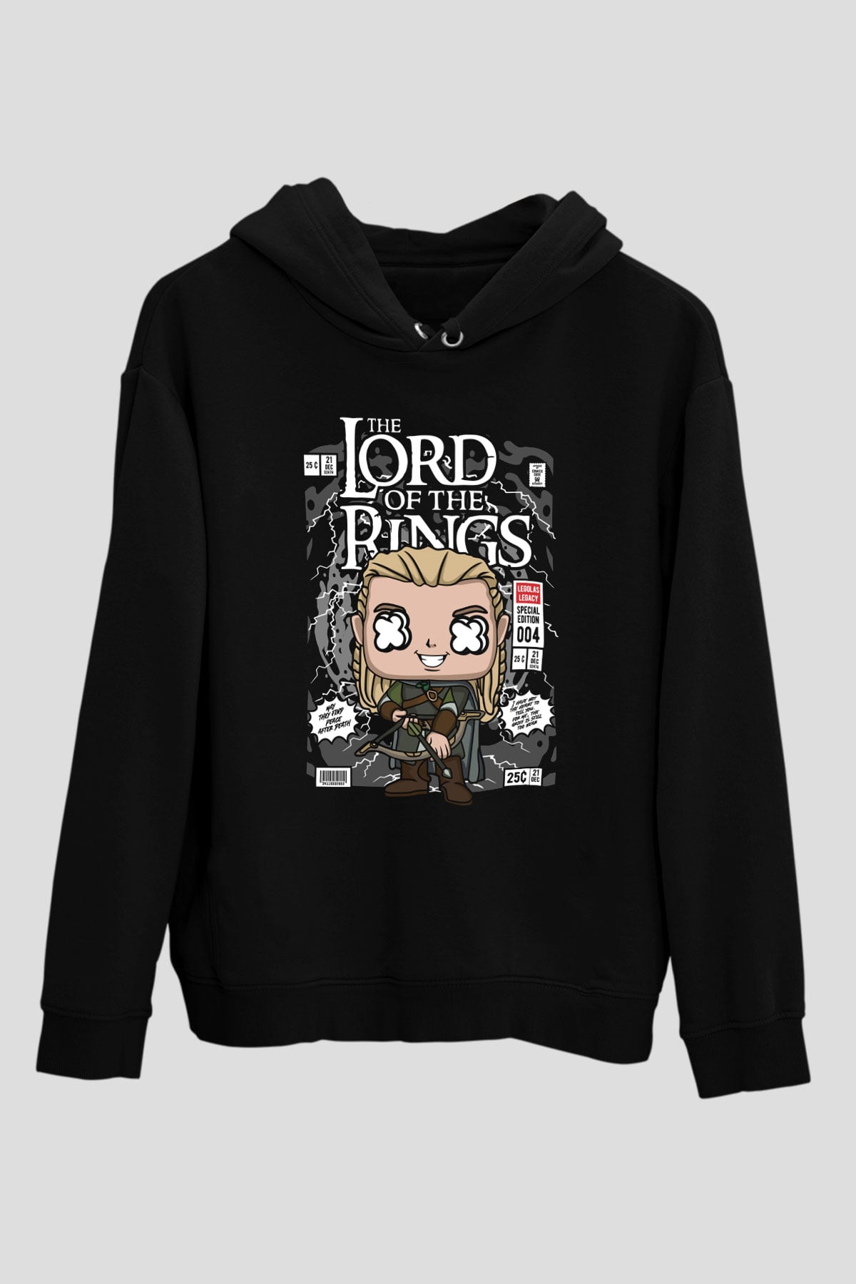 Yüzüklerin Efendisi Baskılı Unisex Siyah Hoodie