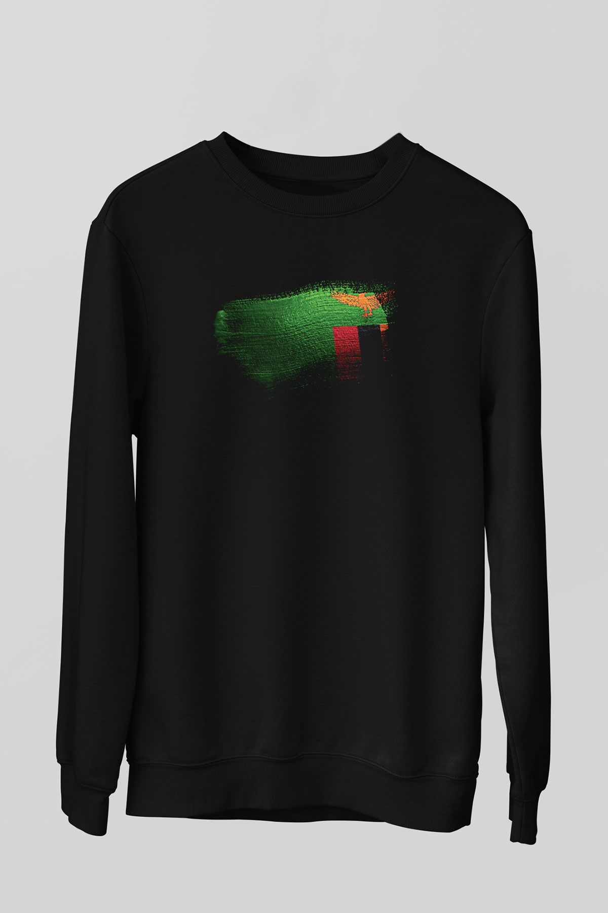 Zambiya - Zambia Bayrağı Baskılı Unisex Siyah Sweatshirt