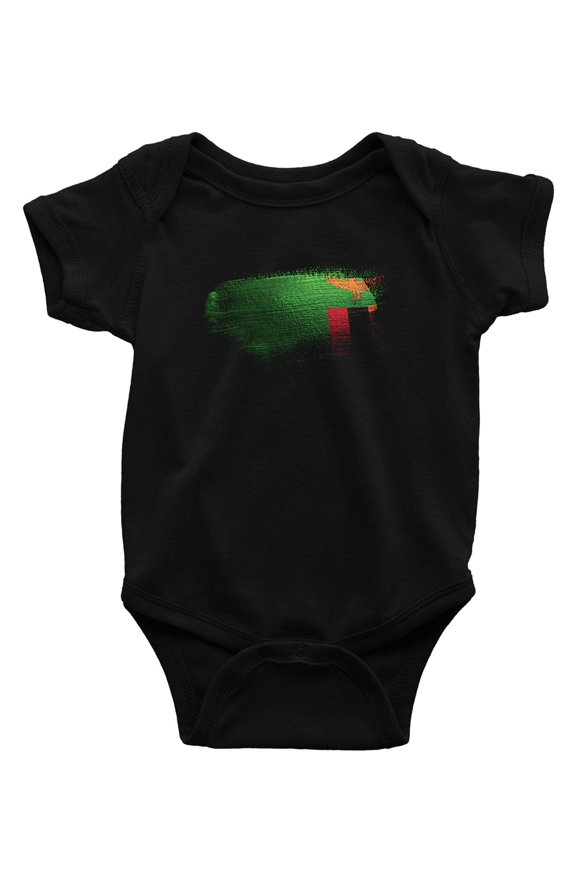 Zambiya - Zambia Bayrağı Baskılı Unisex Siyah Bebek Body - Zıbın