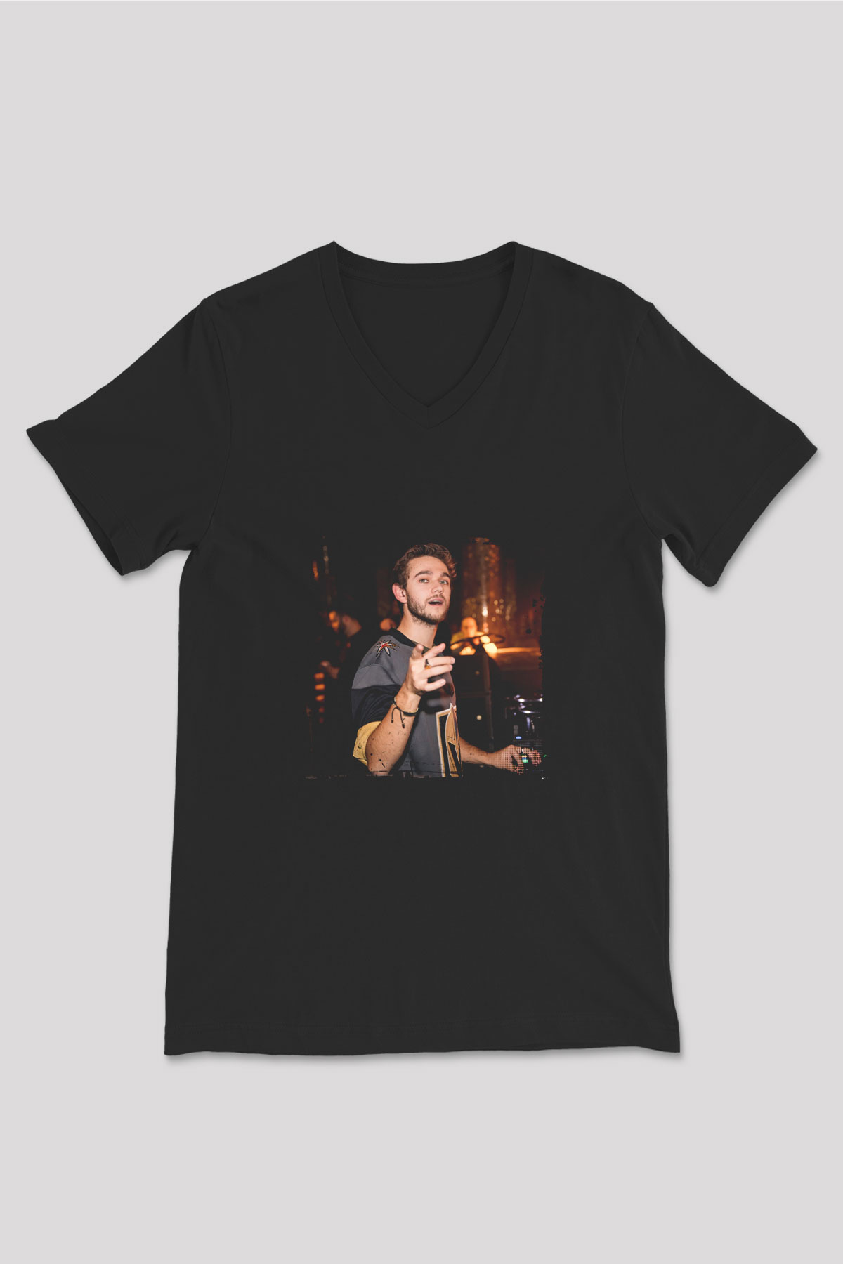 Zedd Baskılı Unisex Siyah V Yaka Tişört