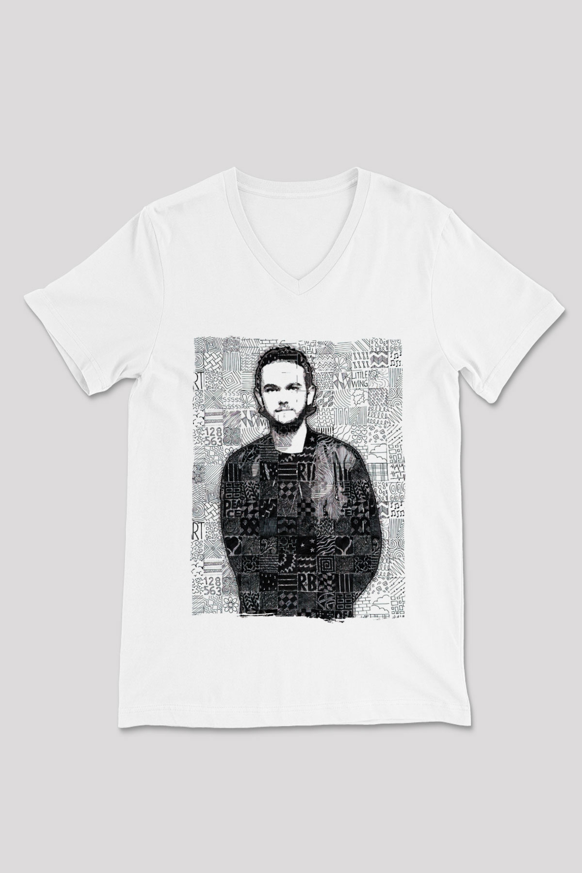 Zedd Beyaz Unisex V Yaka Tişört