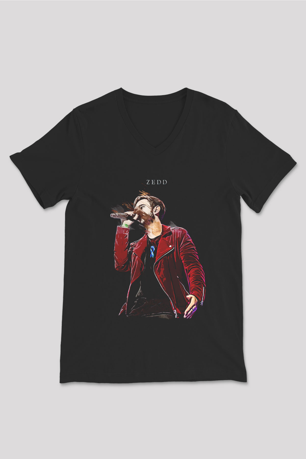 Zedd Siyah Unisex V Yaka Tişört