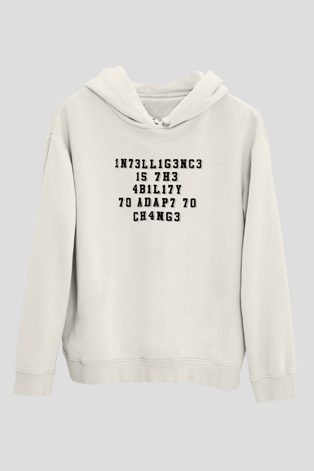 Zeka Tanımı Baskılı Unisex Ekru Hoodie