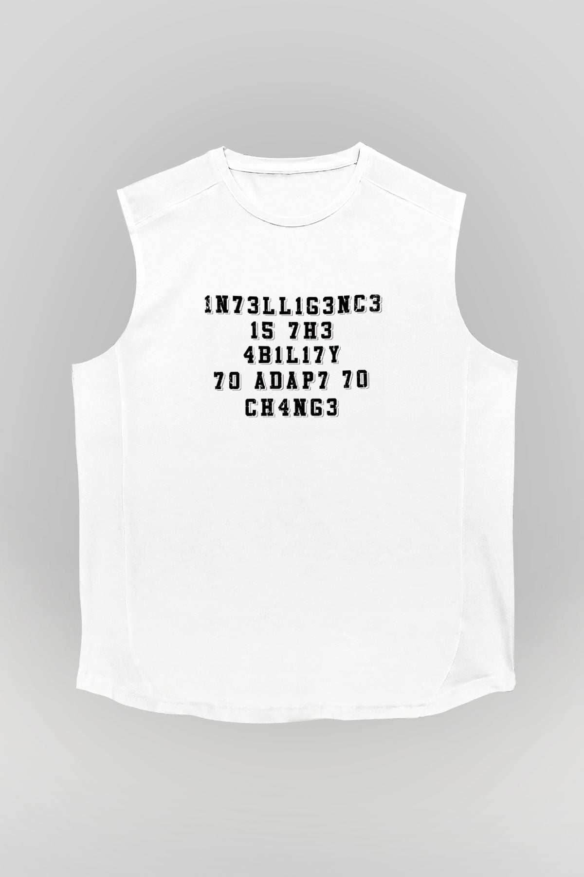 Zeka Tanımı Baskılı Unisex Kolsuz Beyaz Tişört - Tshirt