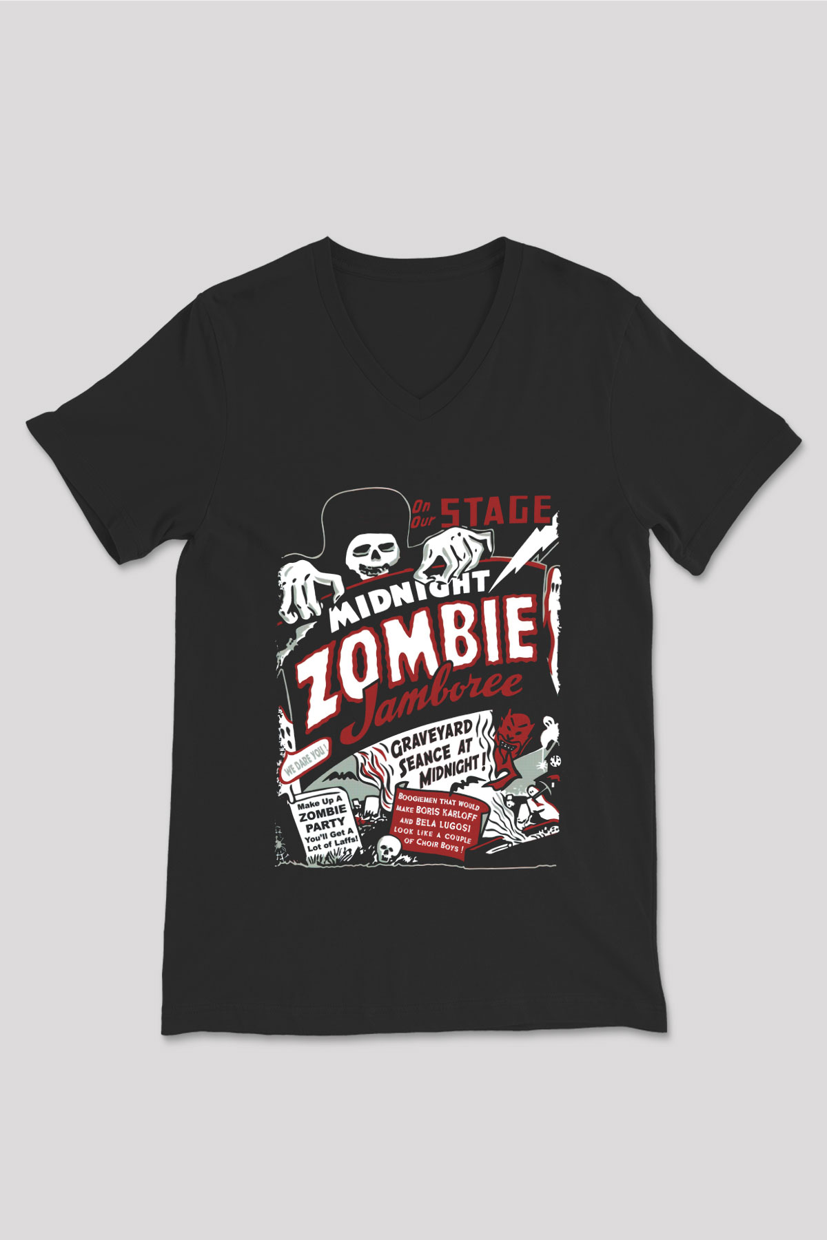 Zombi Siyah Unisex V Yaka Tişört