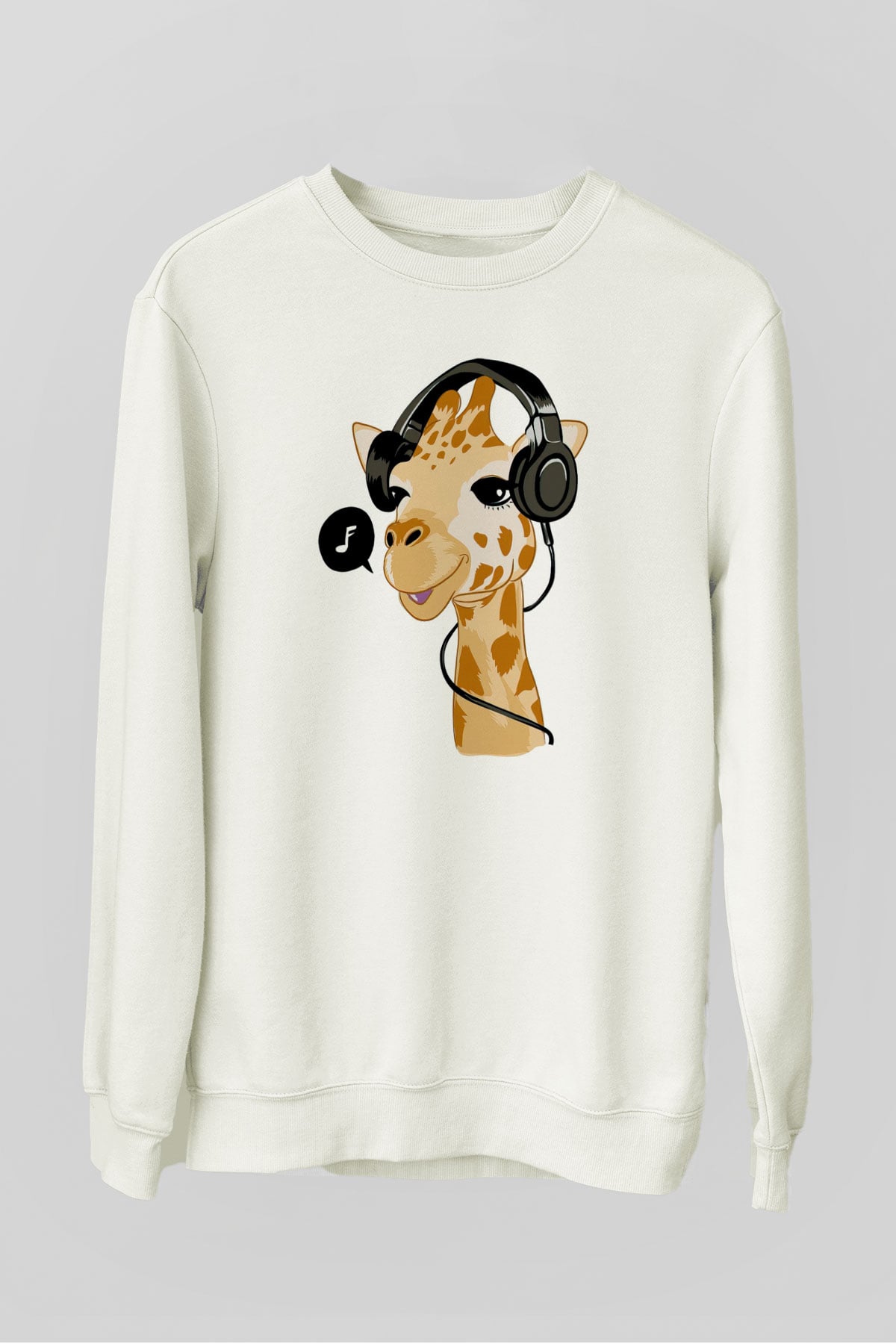 Zürafa Baskılı Unisex Beyaz  Sweatshirt