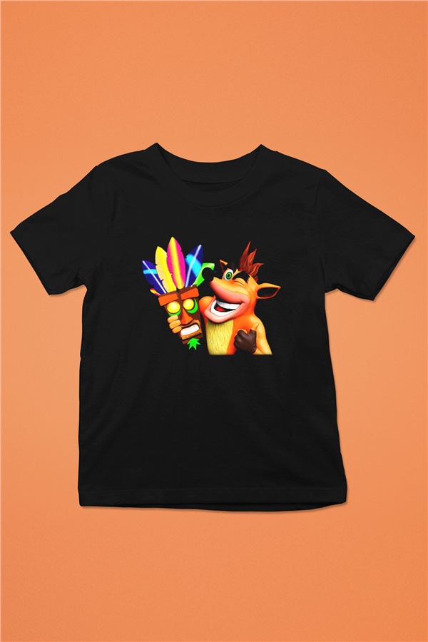Crash Bandicoot Baskılı Siyah Unisex Çocuk Tişört