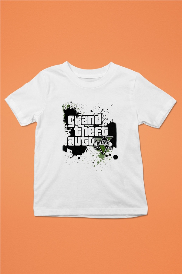 Grand Theft Auto Baskılı Beyaz Unisex Çocuk Tişört