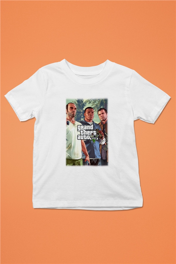 Grand Theft Auto Baskılı Beyaz Unisex Çocuk Tişört