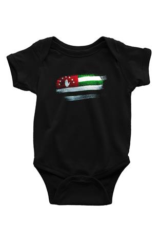 Abhazya - Abkhazia Bayrağı Baskılı Unisex Siyah Bebek Body - Zıbın