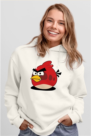 Angry Birds Beyaz Unisex Kapşonlu Sweatshirt