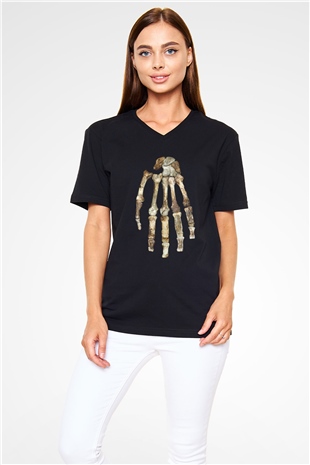 Antropolog Siyah Unisex V Yaka Tişört T-Shirt