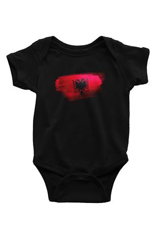 Arnavutluk - Albania Bayrağı Baskılı Unisex Siyah Bebek Body - Zıbın