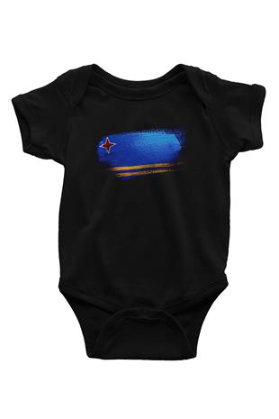 Aruba Bayrağı Baskılı Unisex Siyah Bebek Body - Zıbın