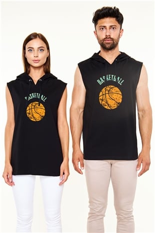 Basketbol Siyah Unisex Kapüşonlu Kolsuz Tişört
