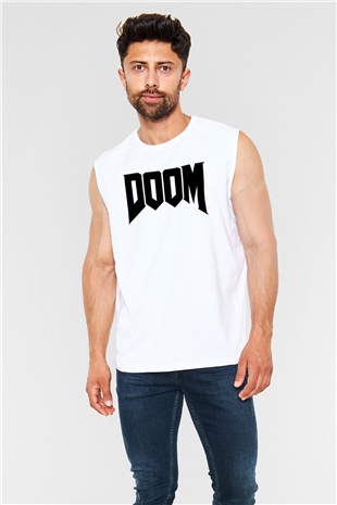 Doom Beyaz Unisex Kolsuz Tişört
