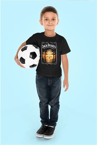Jack Daniel's Baskılı Siyah Unisex Çocuk Tişört