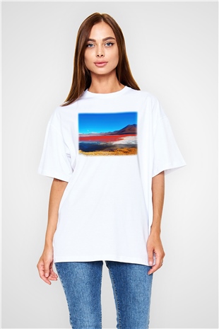 Laguna Colorada Beyaz Unisex Oversize Tişört T-Shirt