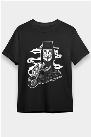 Motorcu Vendetta Baskılı Unisex Siyah Tişört