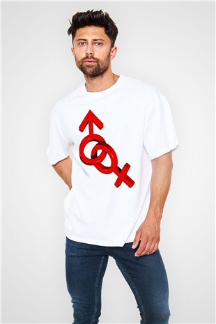 Sevgililer Günü Beyaz Unisex Oversize Tişört T-Shirt