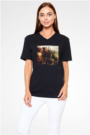 Warhammer Siyah Unisex V Yaka Tişört T-Shirt