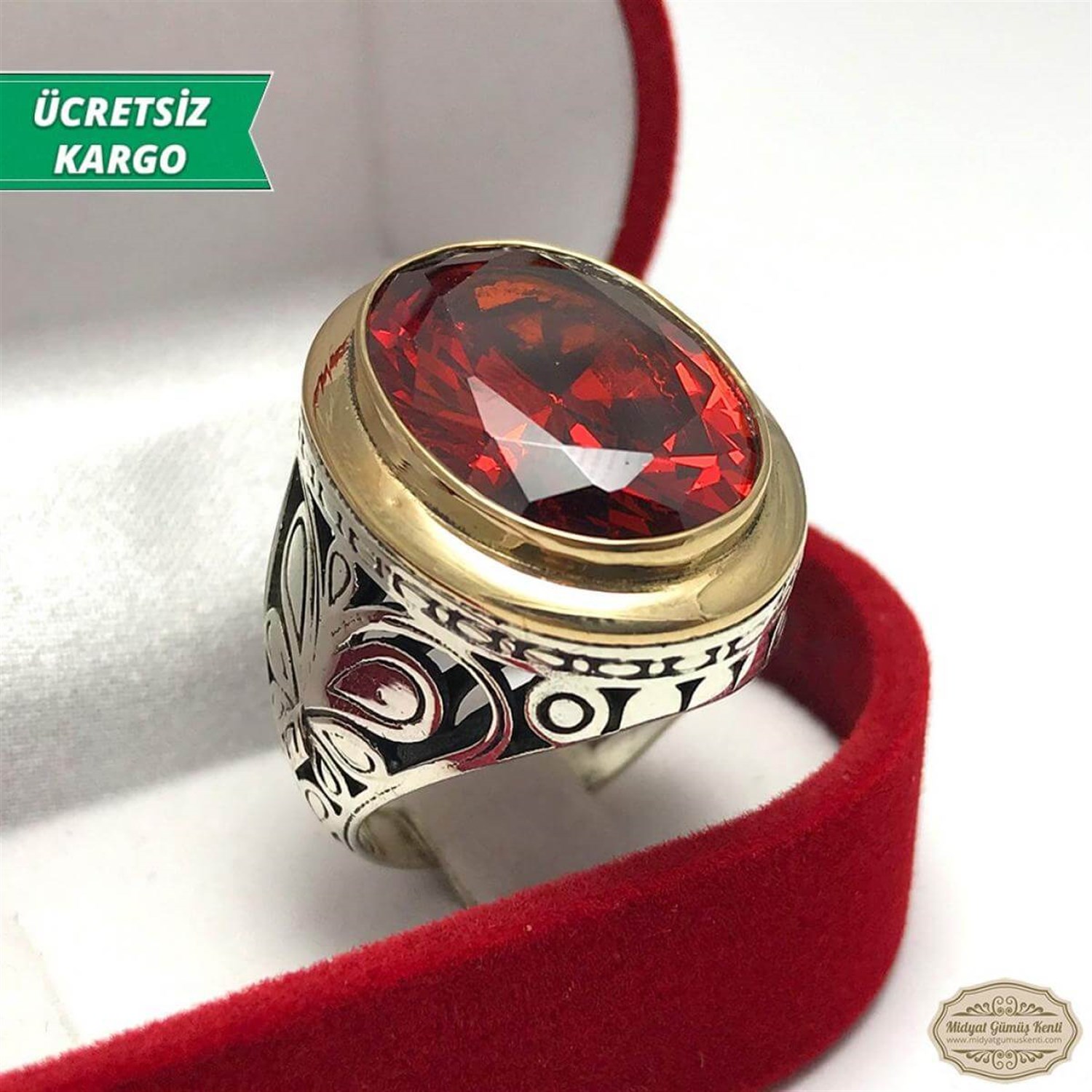  Lal Taşlı Erkek Gümüş Yüzük