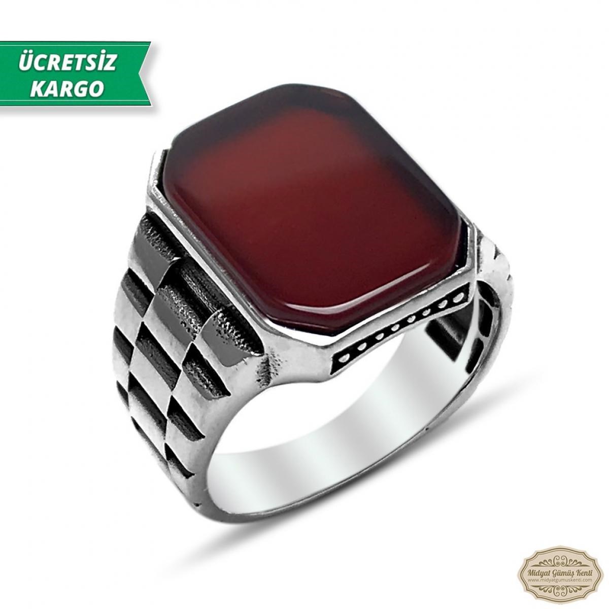 Akik Taşlı Saat Model 925 Ayar Gümüş Erkek Yüzük