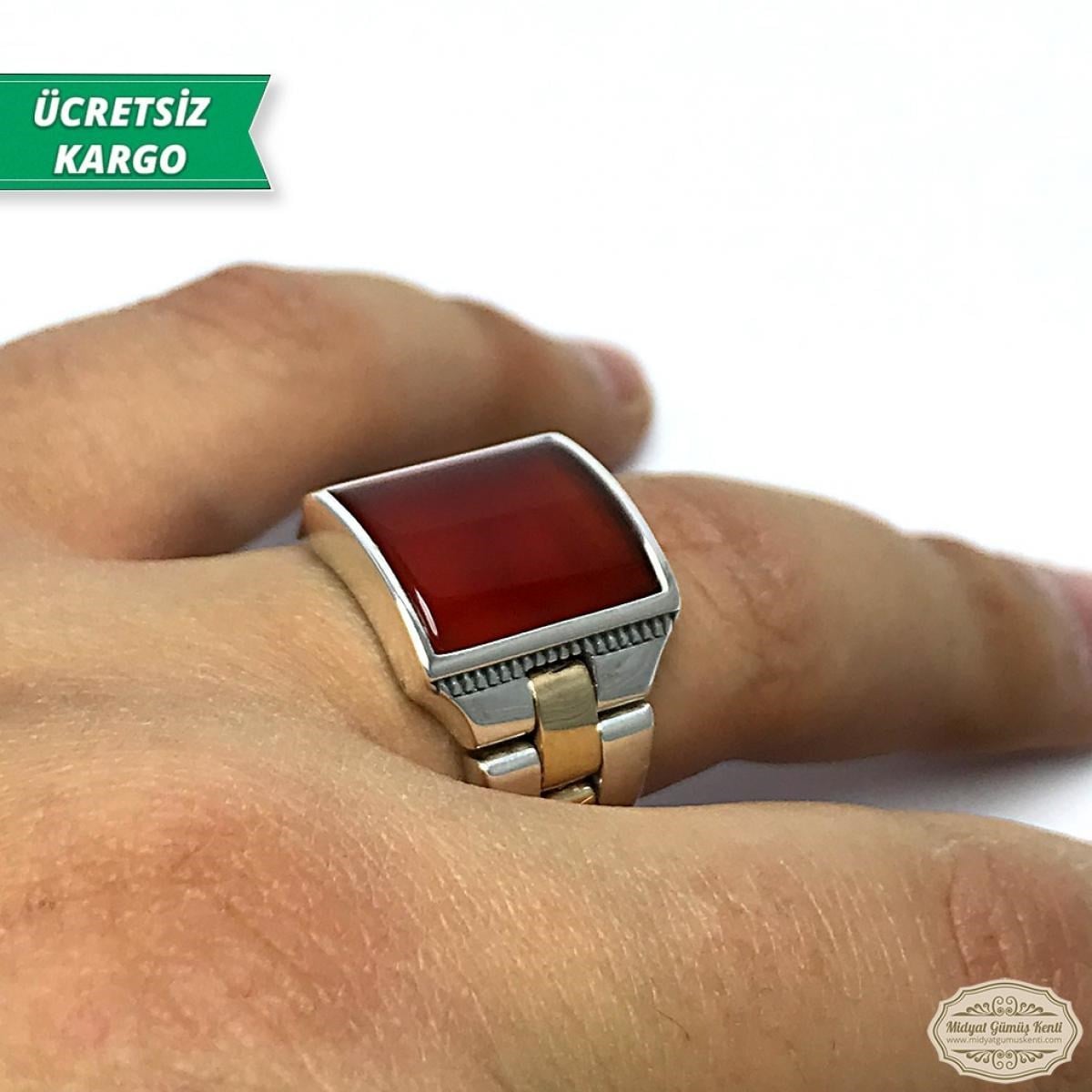 Akik Taşlı Saat Model 925 Ayar Gümüş Erkek Yüzük