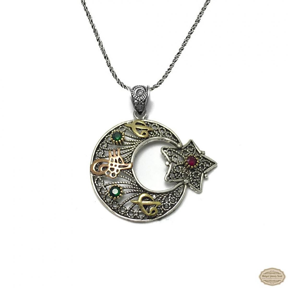 Ayyıldız Model Oksitli Telkari Gümüş Kolye