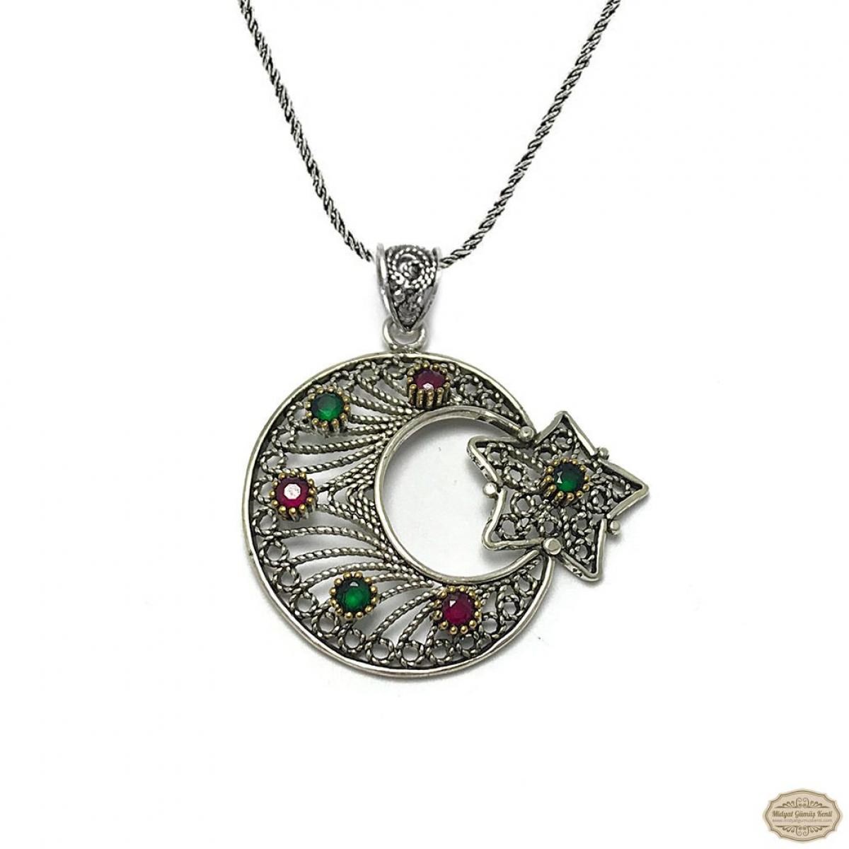 Ayyıldız Model Oksitli Telkari Gümüş Kolye