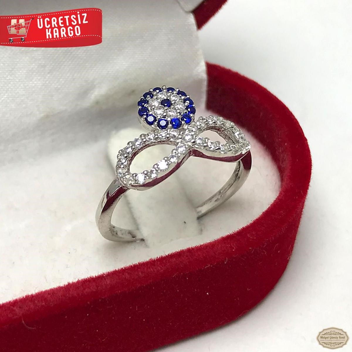 Beyaz Zirkon Ve Safir Taşlı Sonsuzluk Model 925 Ayar Gümüş Yüzük