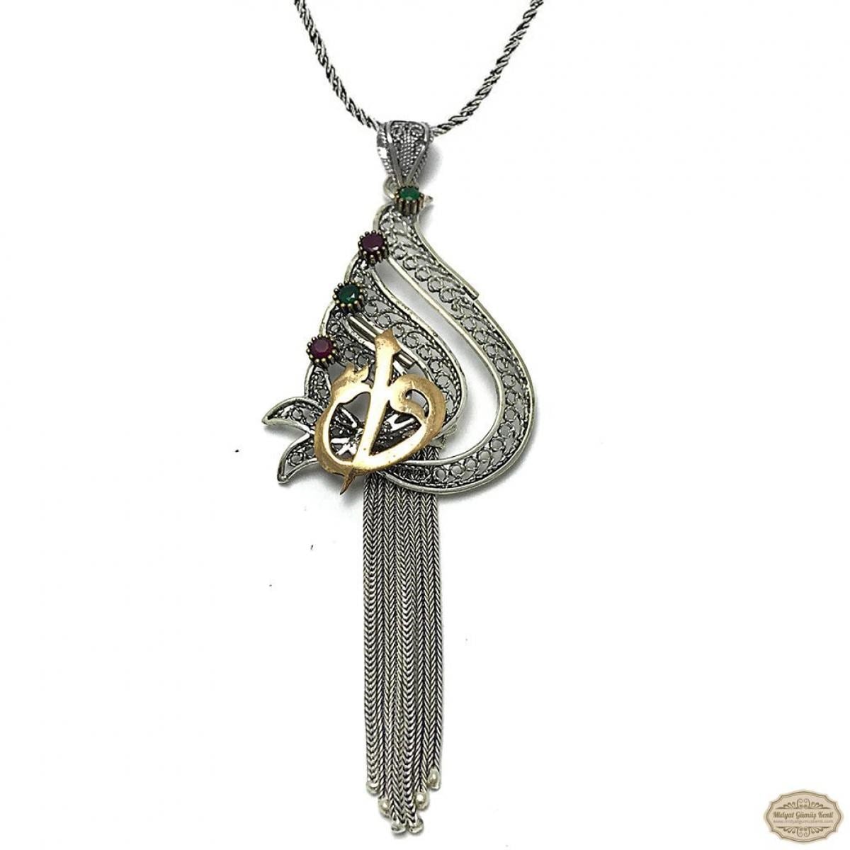 Elif Vav İşlemeli Püsküllü Oksitli Telkari Gümüş Kolye