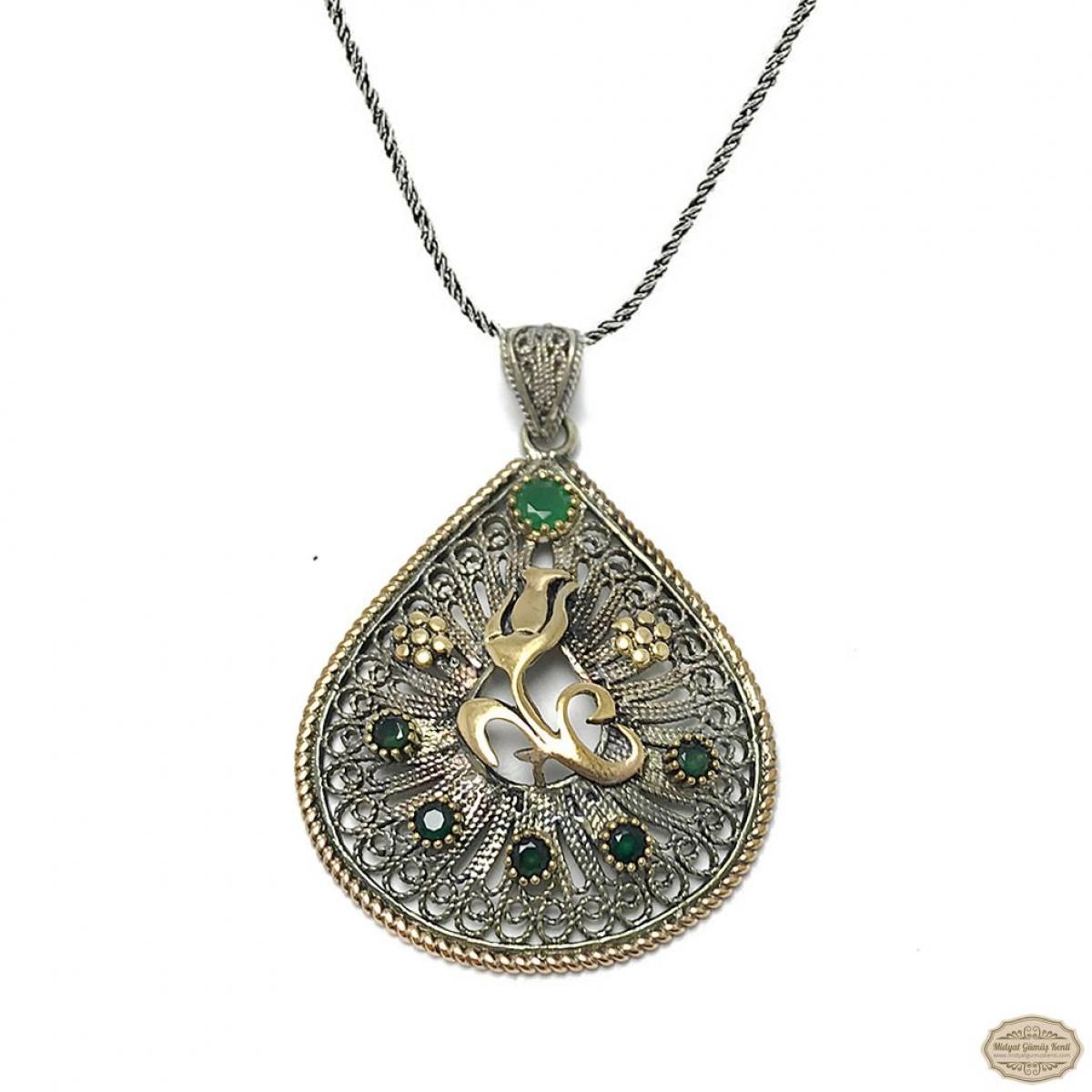 Lale İşlemeli Oksitli Telkari Gümüş Kolye