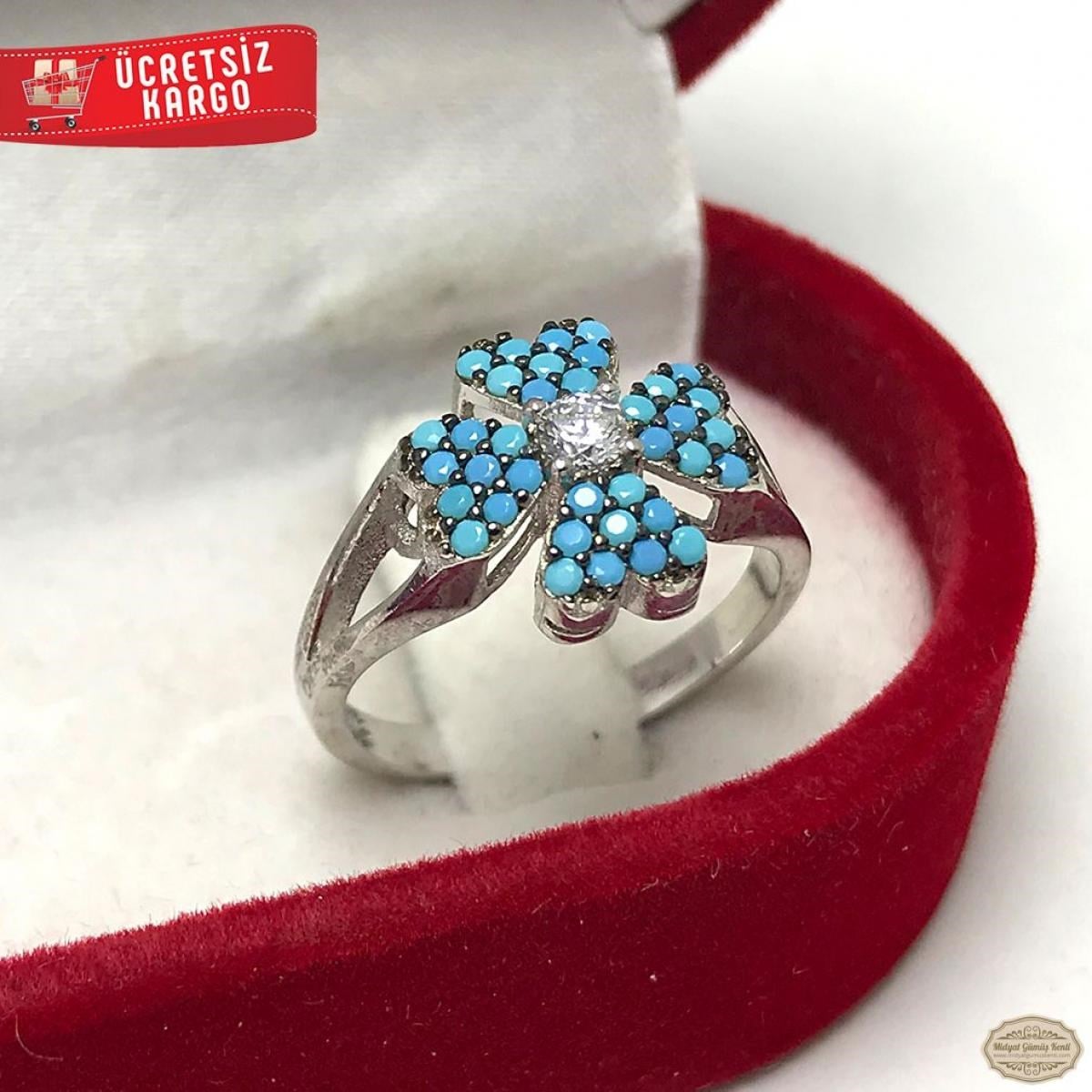 Nano Firuze Taşlı Kalp Model 925 Ayar Gümüş Yüzük