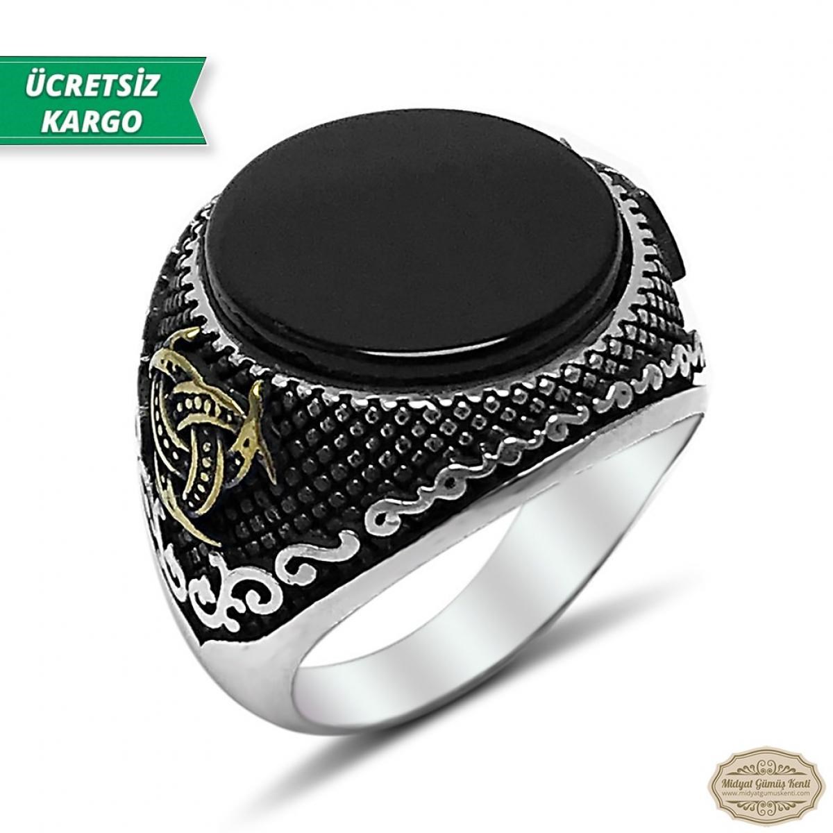 Oniks Taşlı Teşkilatı Mahsusa Model 925 Ayar Gümüş Erkek Yüzük