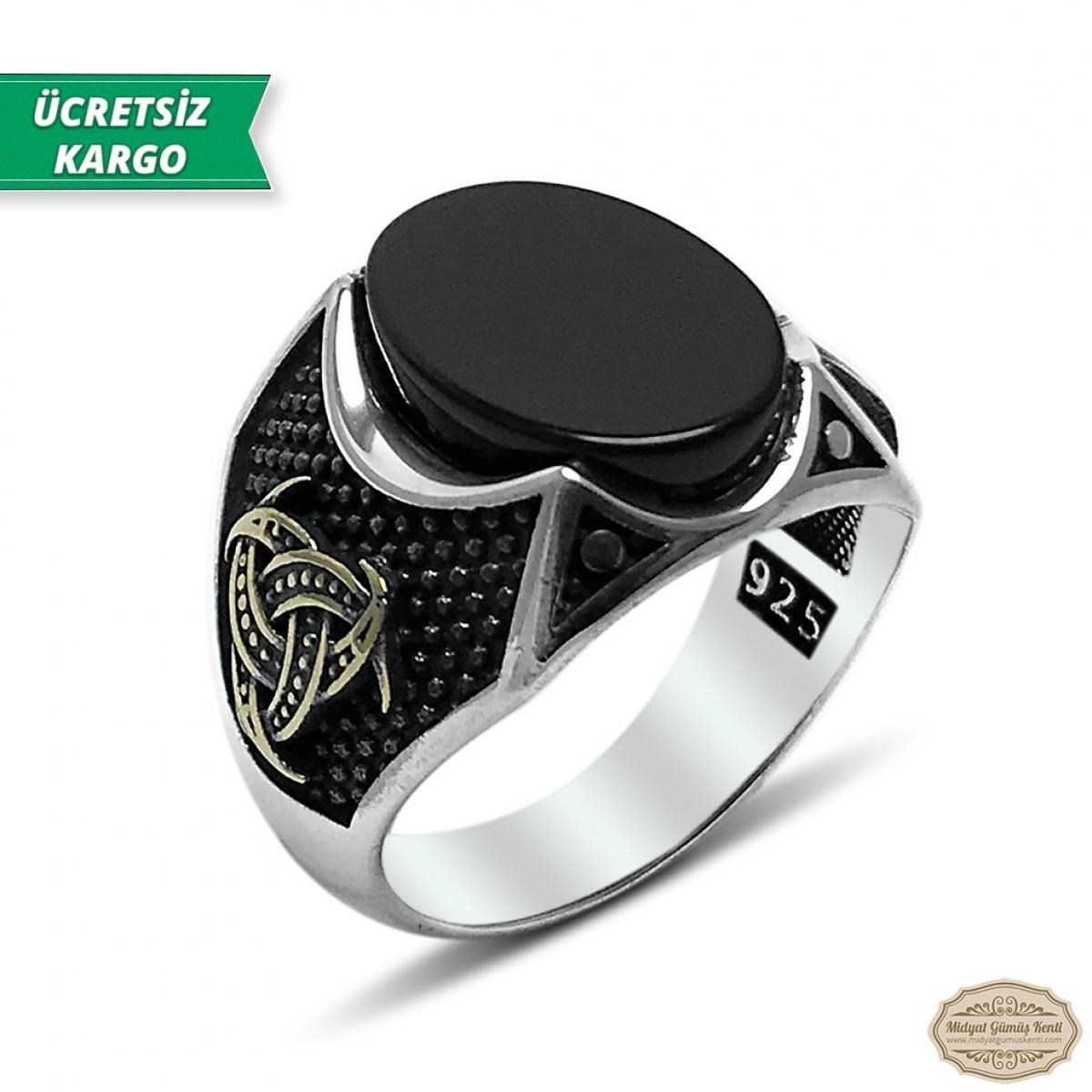 Oniks Taşlı Teşkilatı Mahsusa Model 925 Ayar Gümüş Erkek Yüzük