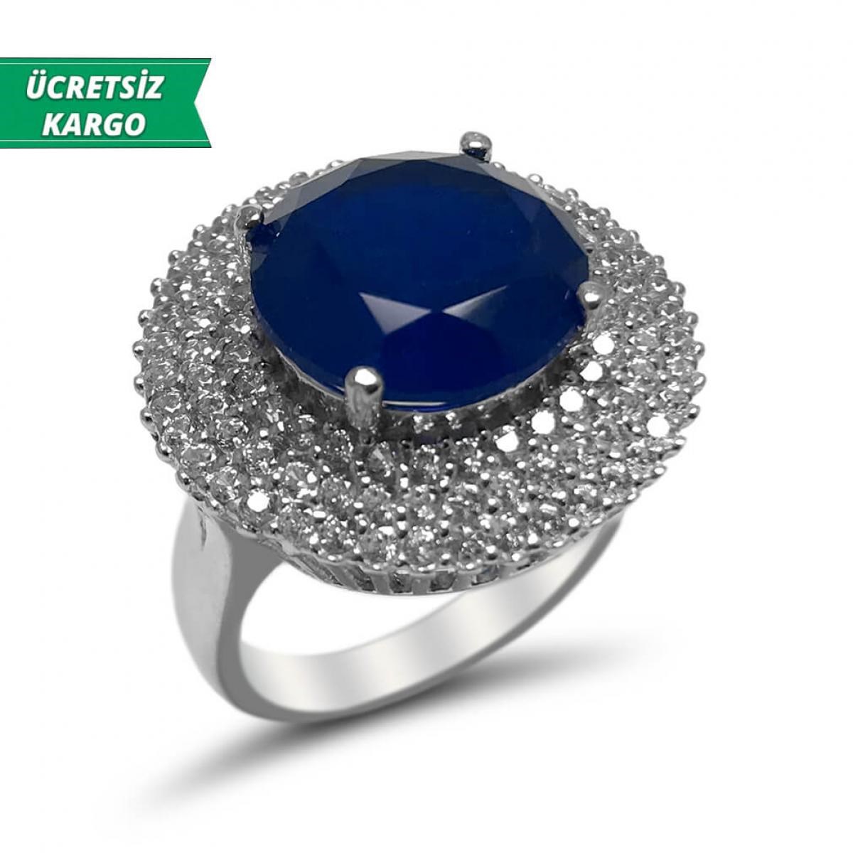 Safir Taşlı Tamtur Model Zirkon Gümüş Yüzü