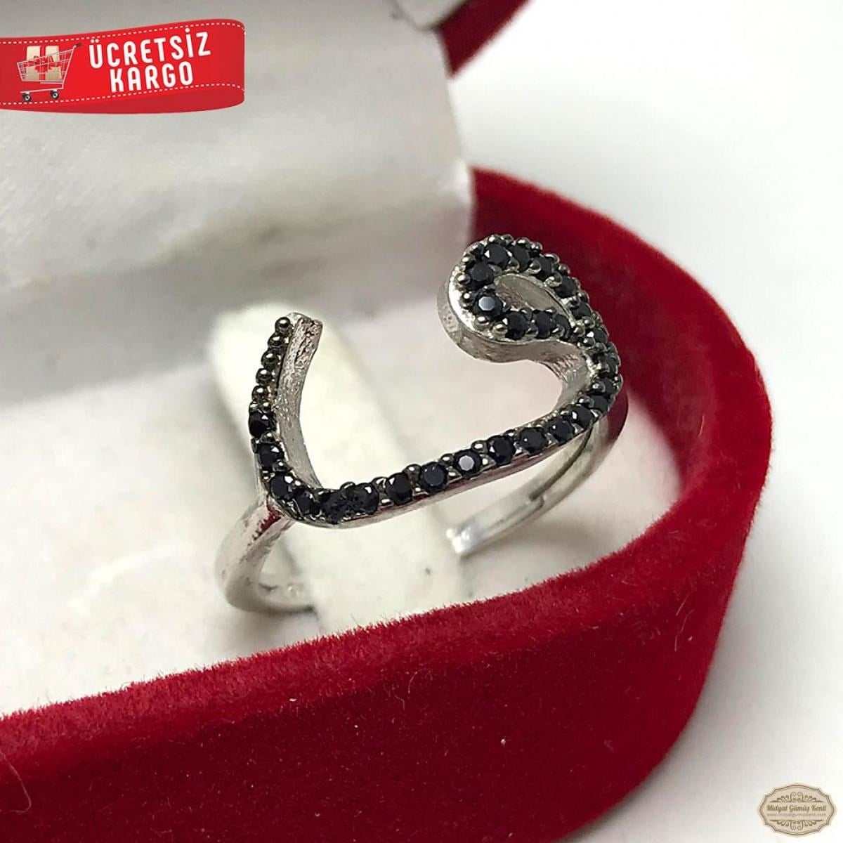 Siyah Zirkon Taşlı Vav Model 925 Ayar Gümüş Yüzük