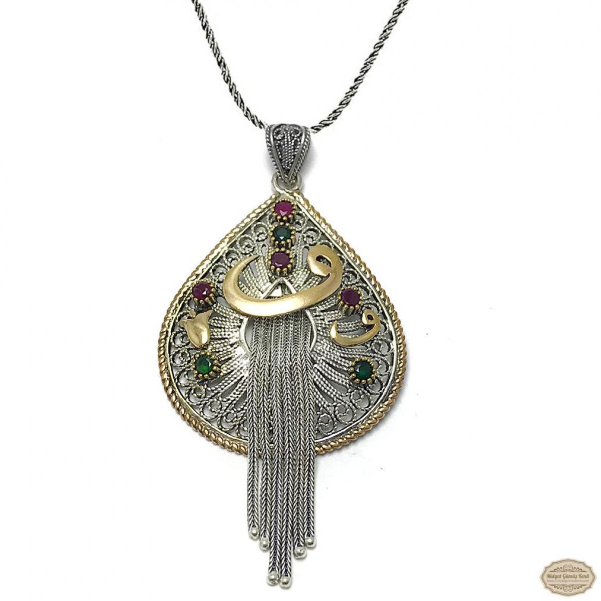 Vav işlemeli Püsküllü Oksitli Telkari Gümüş Kolye