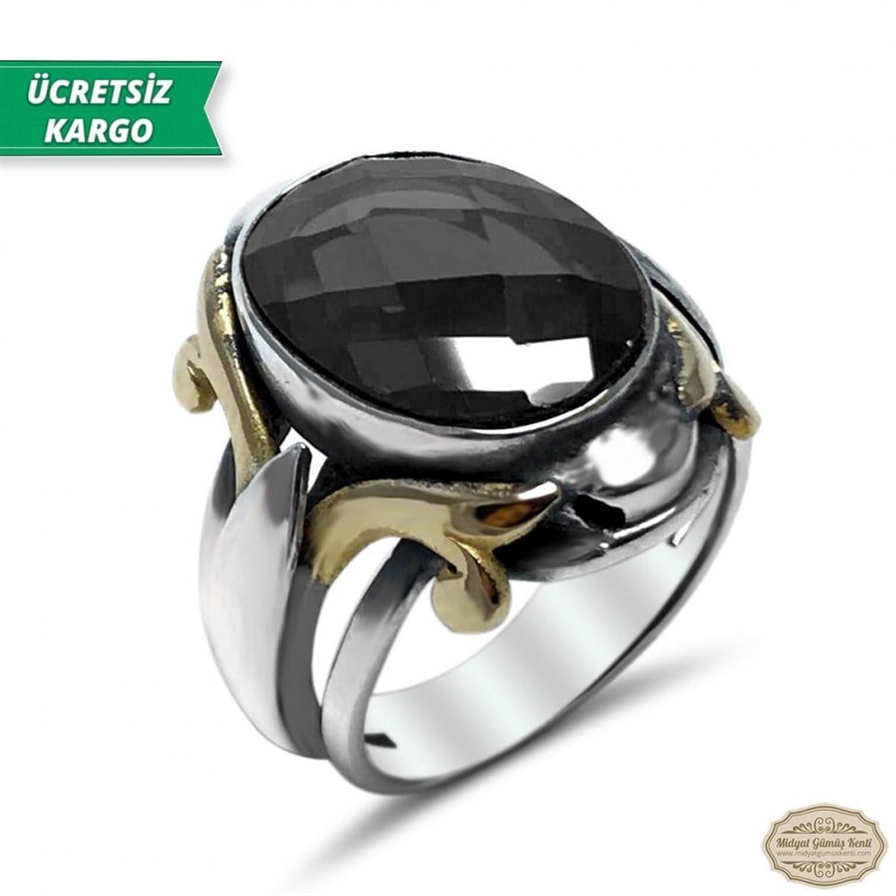 Zirkon Taşlı Boynuz Model 925 Ayar Gümüş Erkek Yüzük