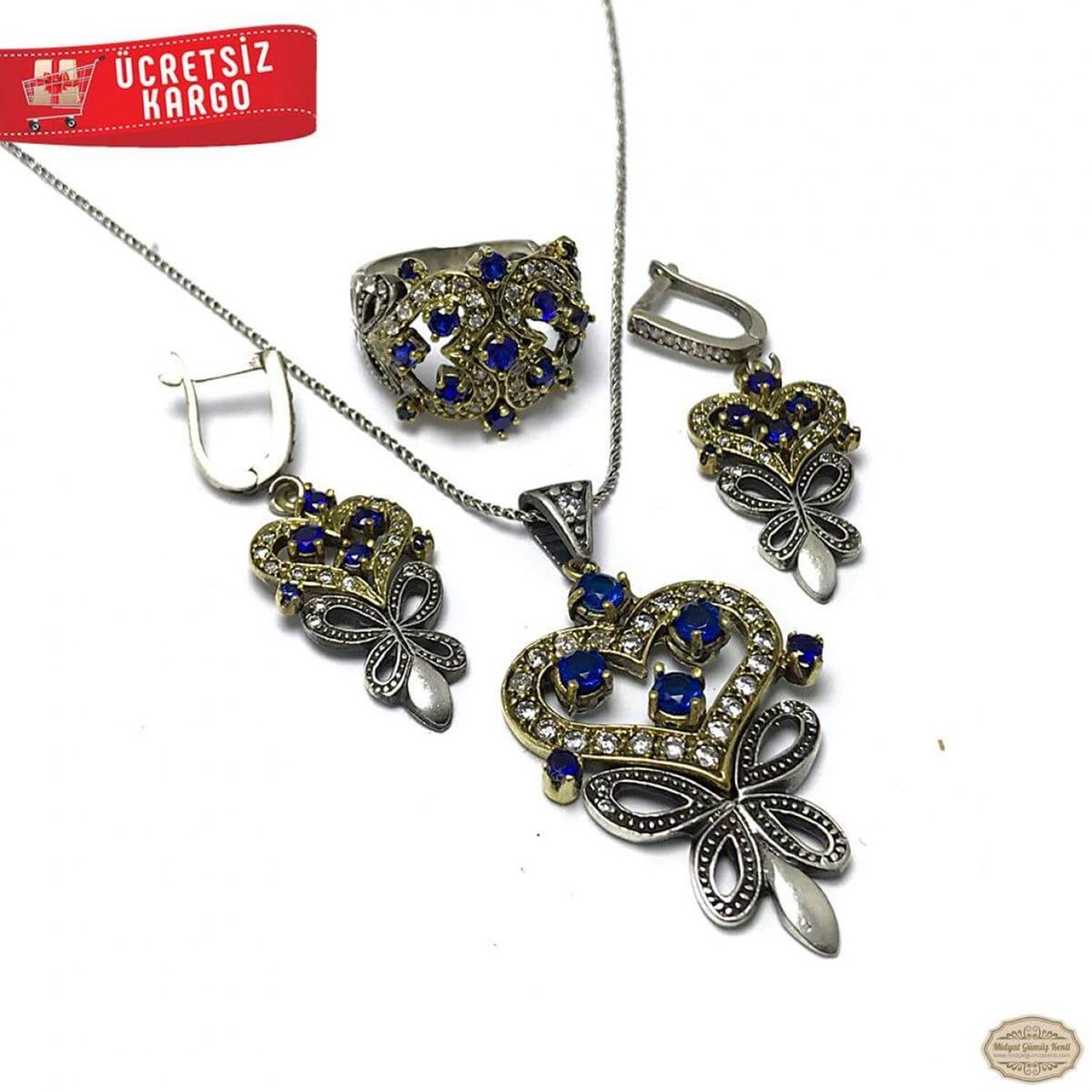 Zirkon Taşlı Kapadokya Model 925 Ayar Otantik Gümüş Üçlü Set 