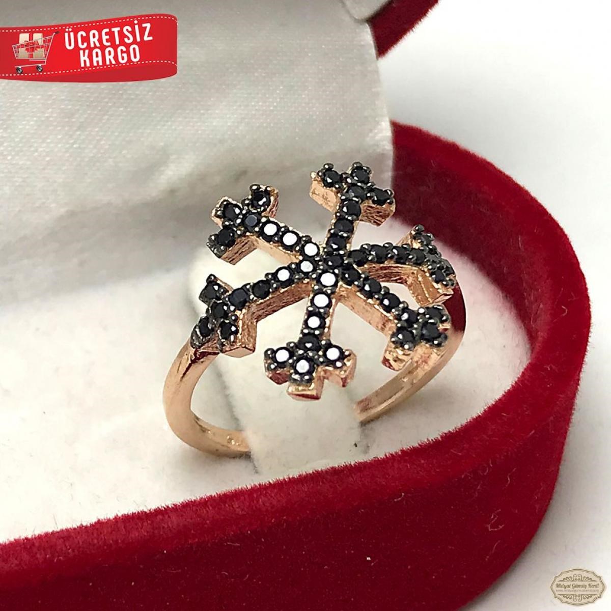 Zirkon Taşlı Kar Tanesi Model Rozlu 925 Ayar Gümüş Yüzük