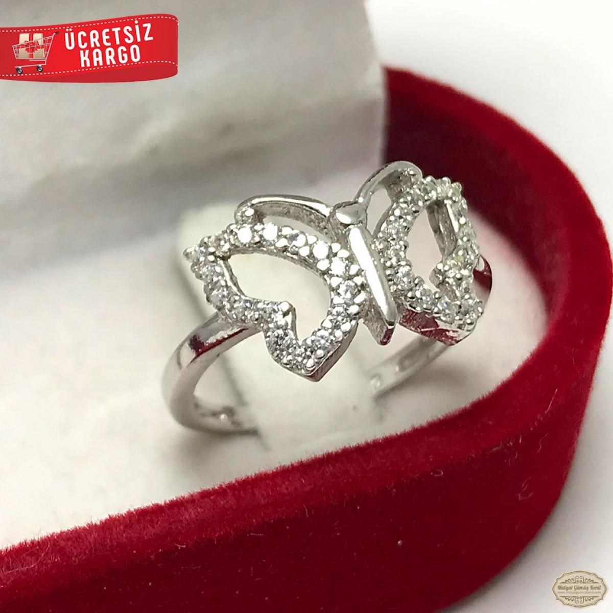 Zirkon Taşlı Kelebek Model 925 Ayar Gümüş Yüzük