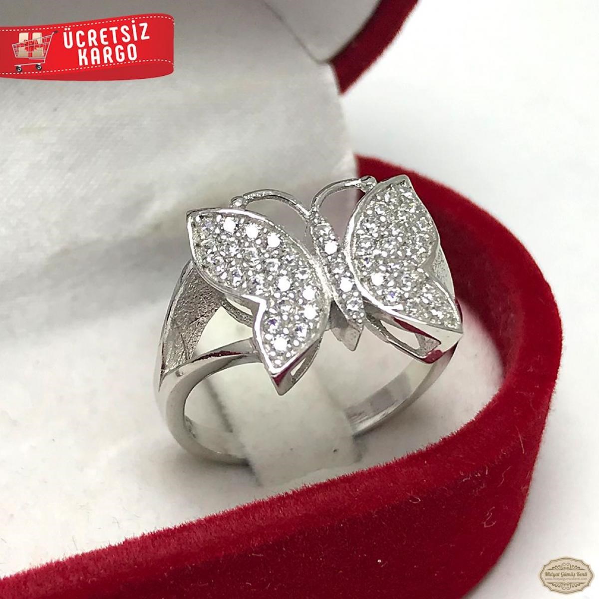 Zirkon Taşlı Kelebek Model 925 Ayar Gümüş Yüzük