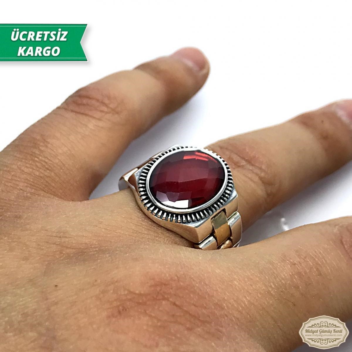 Zirkon Taşlı Saat Model 925 Ayar Gümüş Erkek Yüzük