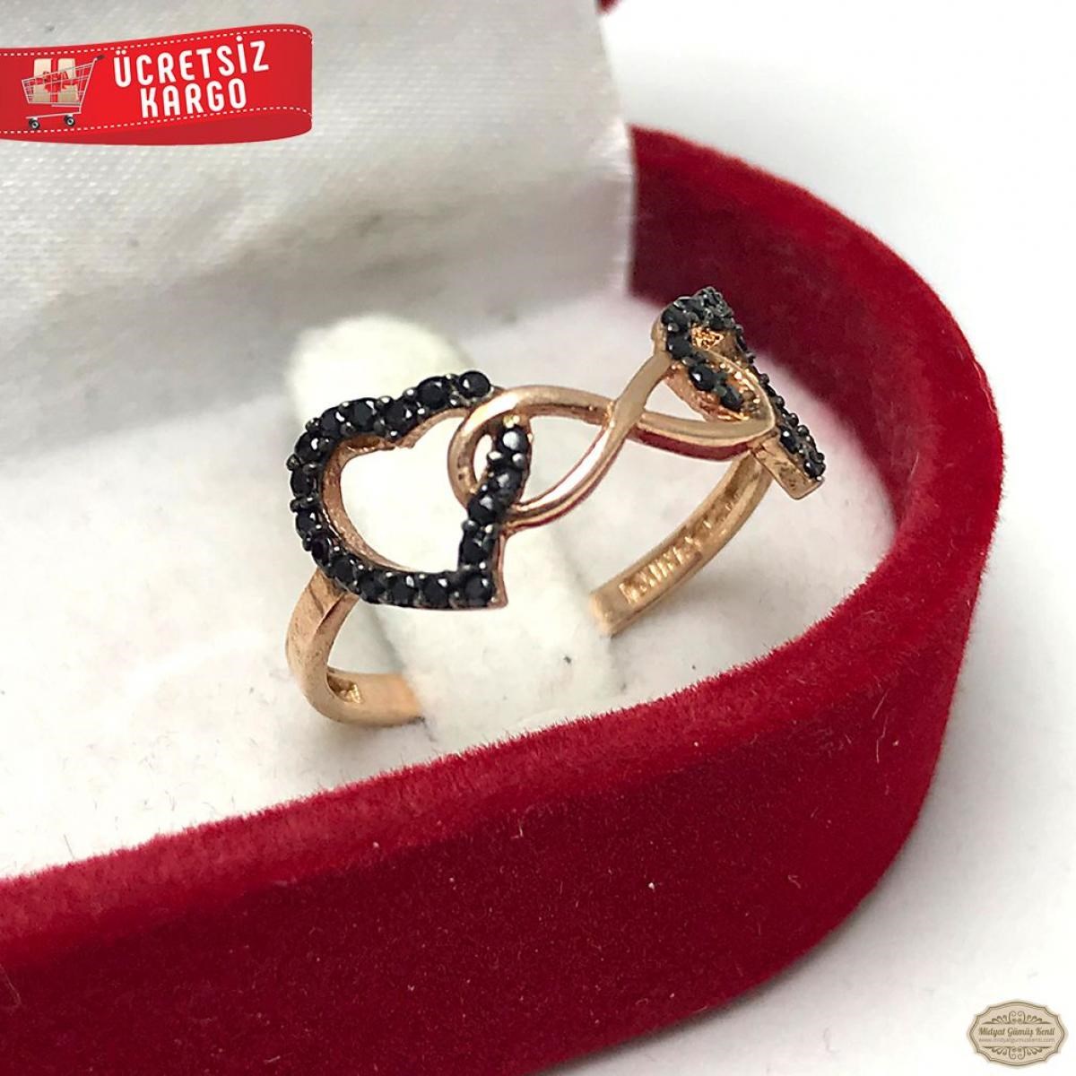 Zirkon Taşlı Sonsuzluk Kalp Model Rozlu 925 Ayar Gümüş Yüzük 