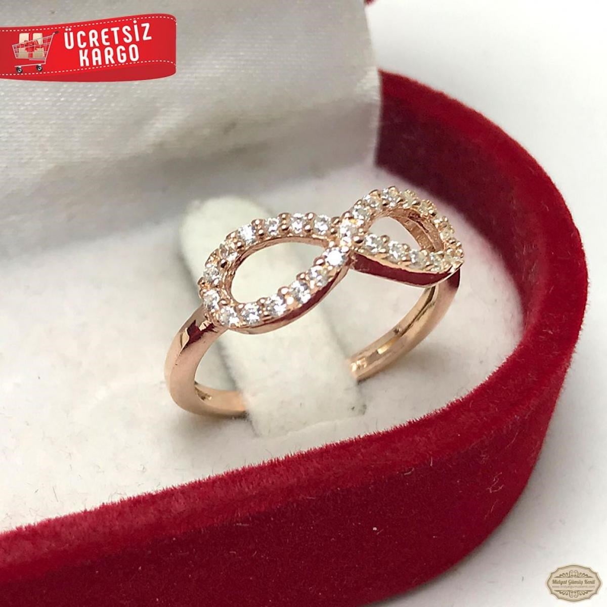 Zirkon Taşlı Sonsuzluk Model Rozlu 925 Ayar Gümüş Yüzük 